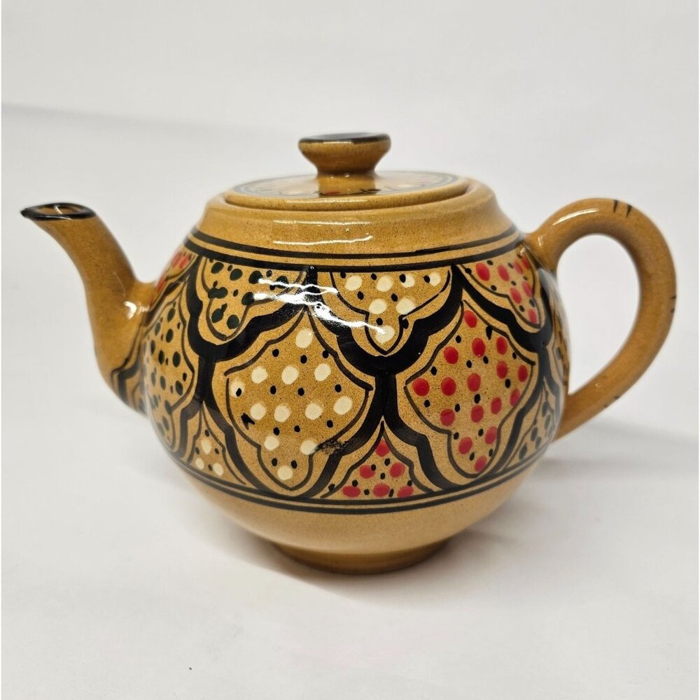 Le Souk Ceramique Brown Teapot with Lid Handmade Hand Painted in Tunisia